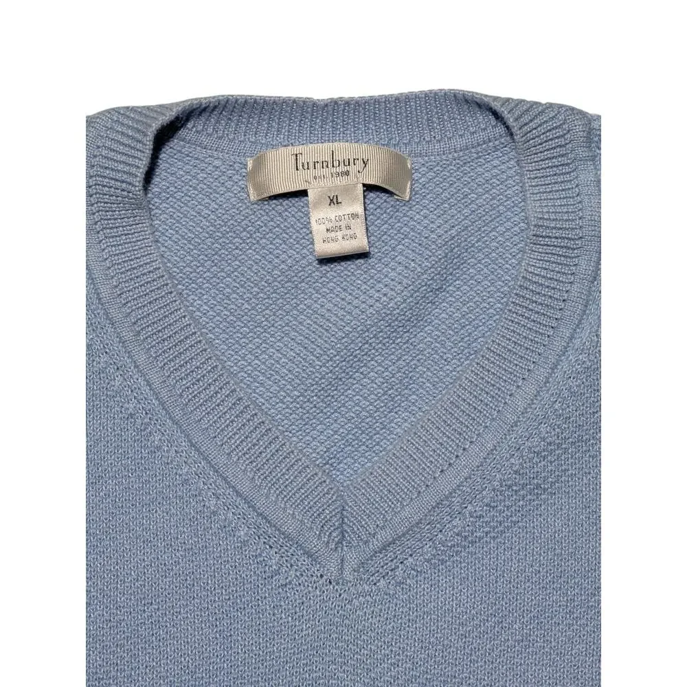 Turnbury 1980s‎ Sky Blue Cotton Knit Sweater Vest XL | Made in Hong Kong Vintage